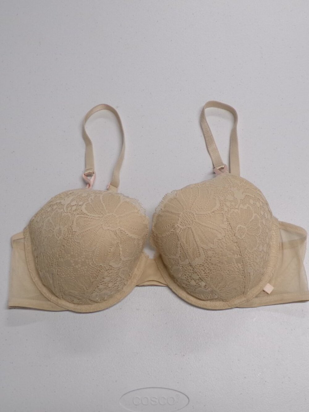 Victoria's Secret Lined Demi Nude Beige Lace Bra sz 38C 38 C Underwire